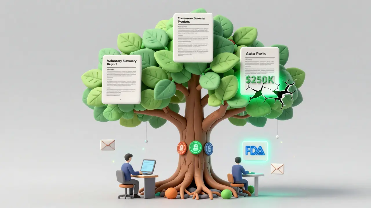 Digital tree with safety reports as leaves, powered by AI roots and regulatory badges.