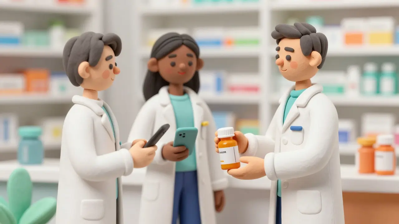 Clay style scene of a person using a digital coupon at a pharmacy counter